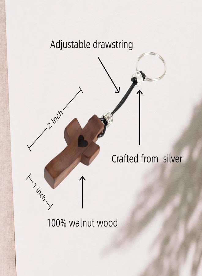 Fving 3 PCS Cross Keychain,100% Walnut Christian Keychain for Women,Small Jesus Key Chains with Heart,Wood Cross Fidget,Pocket Cross for Encouragement & Prayer, Stress/Anxiety Relief,Christmas Gift Family - Image 5